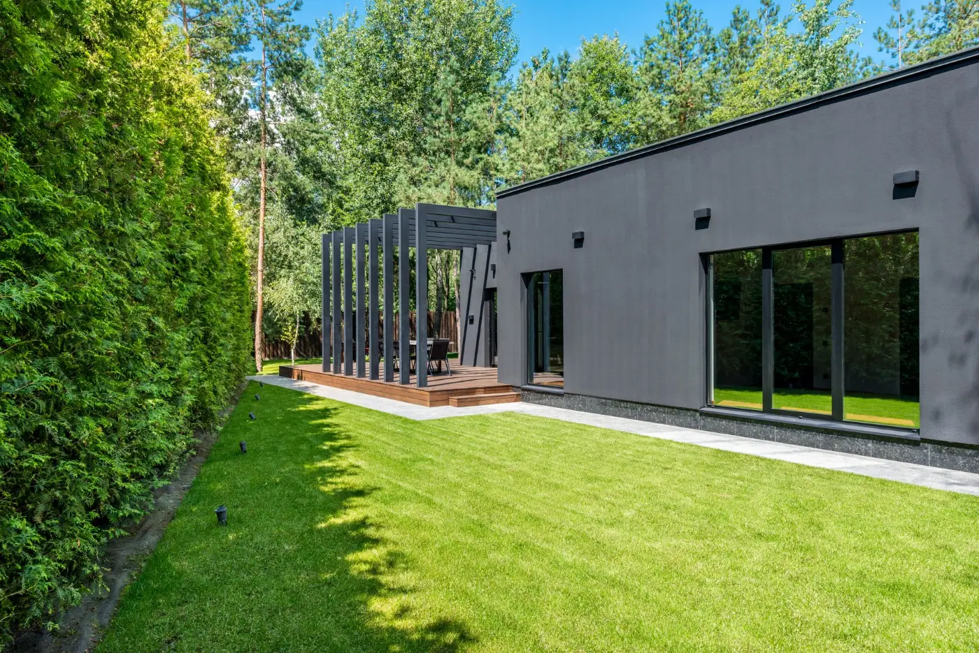 Custom contemporary residence with a broad landscaped site