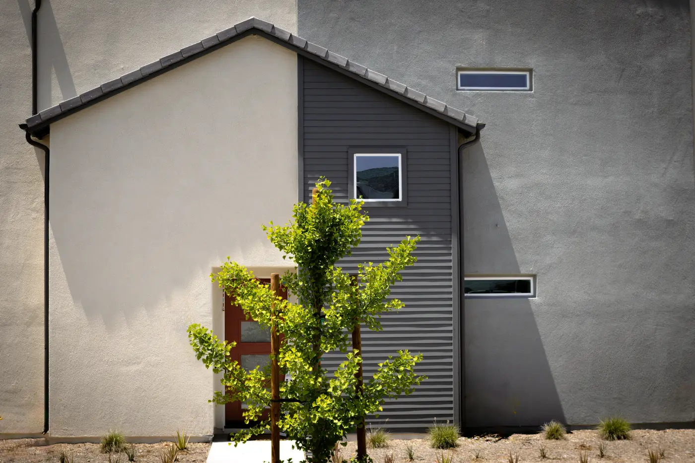 Modern residential facade in a newer neighborhood